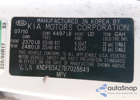 2011 Kia Sportage Lx z USA, uszkodzony, nr VIN KNDPB3A27B7028849